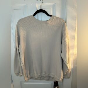 Aerie Cream Waffle Knit Crew Neck Sweater